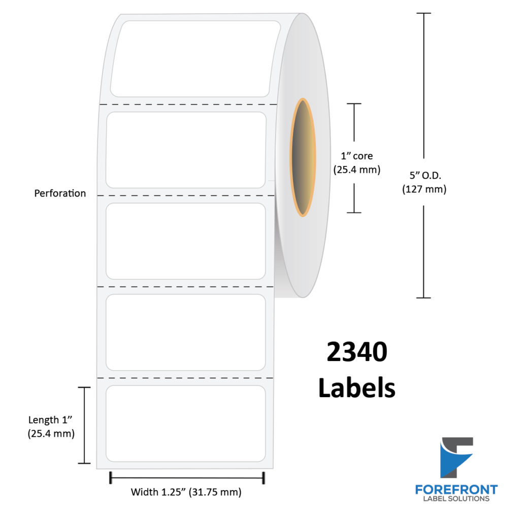 1.25" x 1" Uncoated Direct Thermal Label - 2340 Labels (4-Pack)