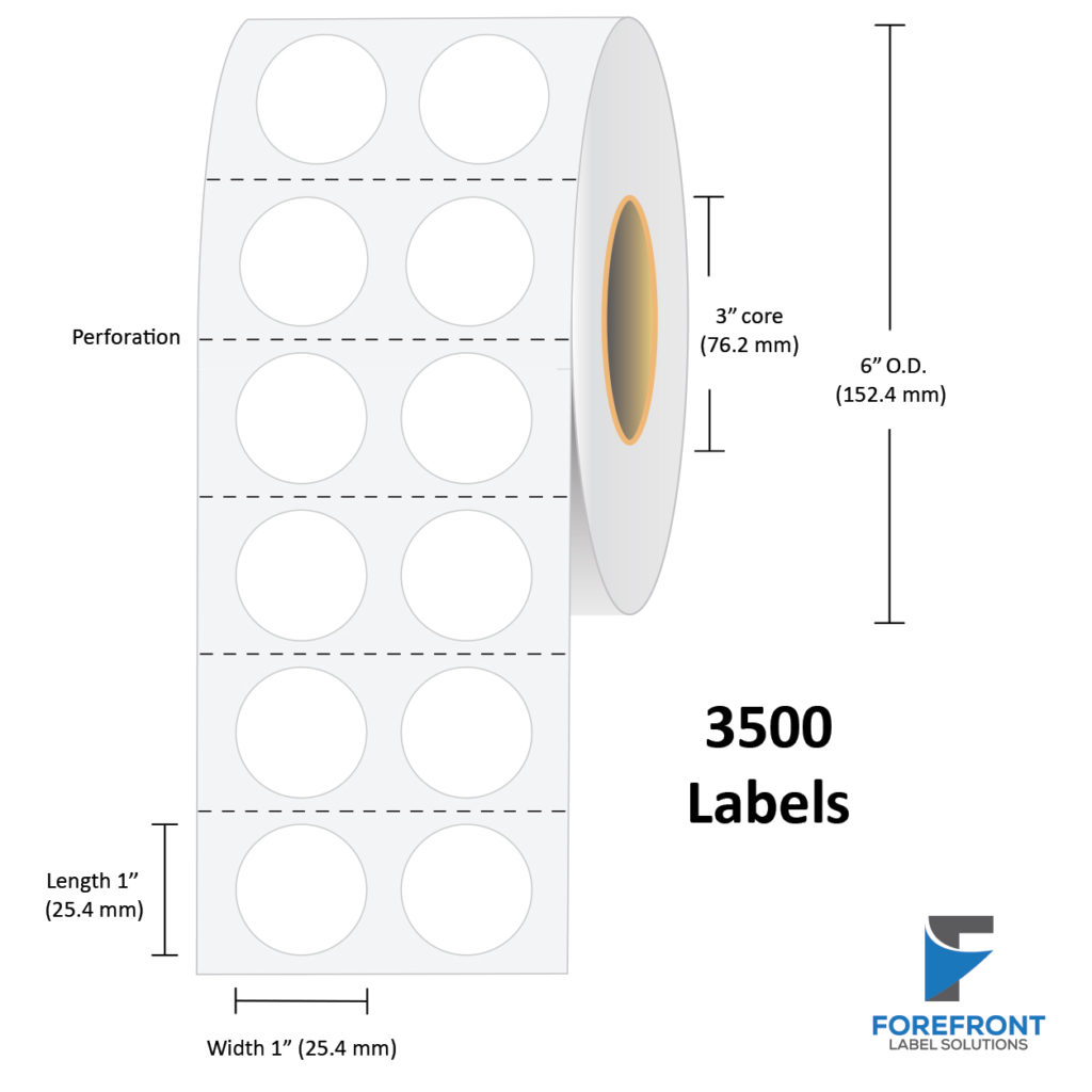 1" Circle (2 UP) Gloss Clear Polyester Label - 3500 Labels