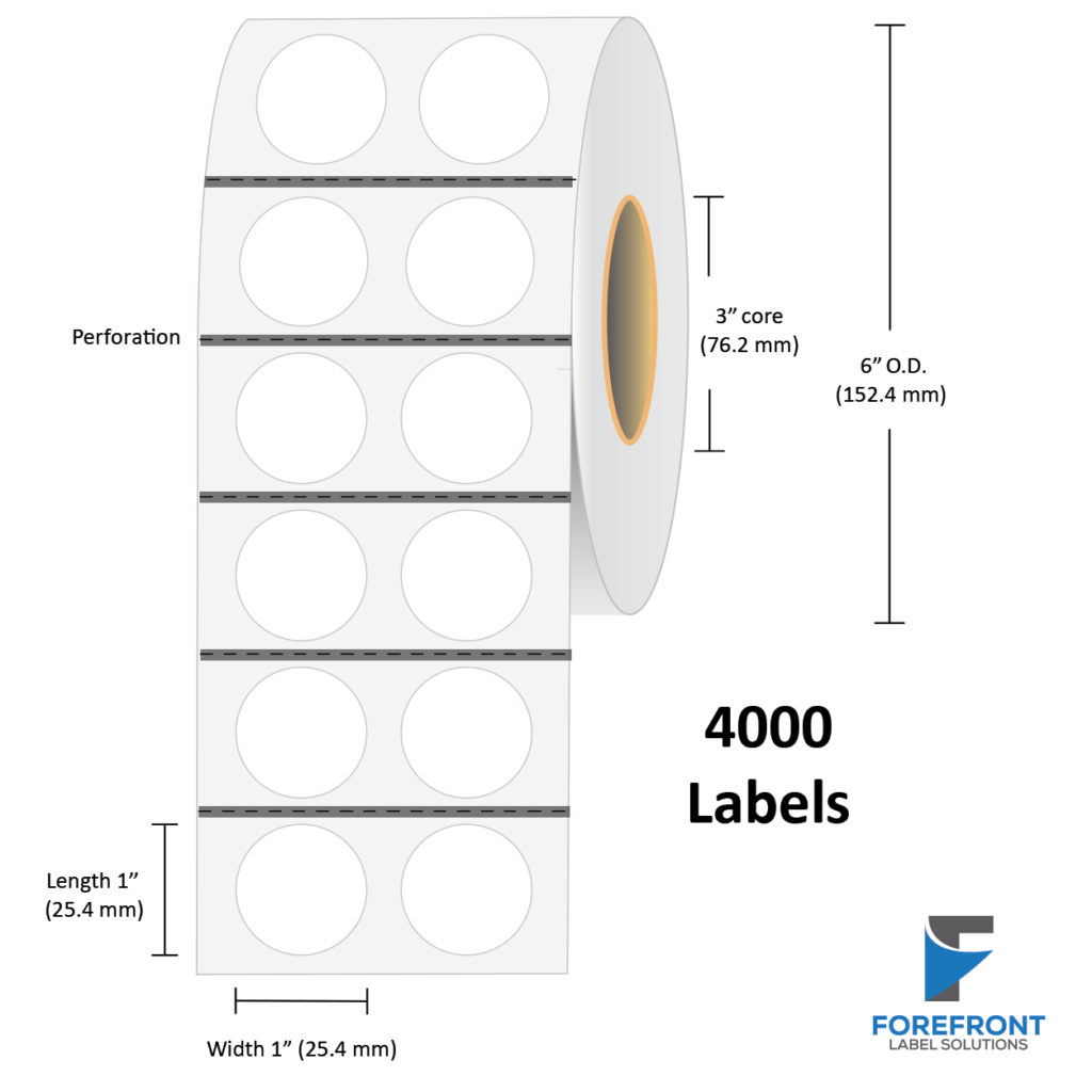 1" Circle (2 UP) Gloss Paper Label (Gap BM) - 4000 Labels